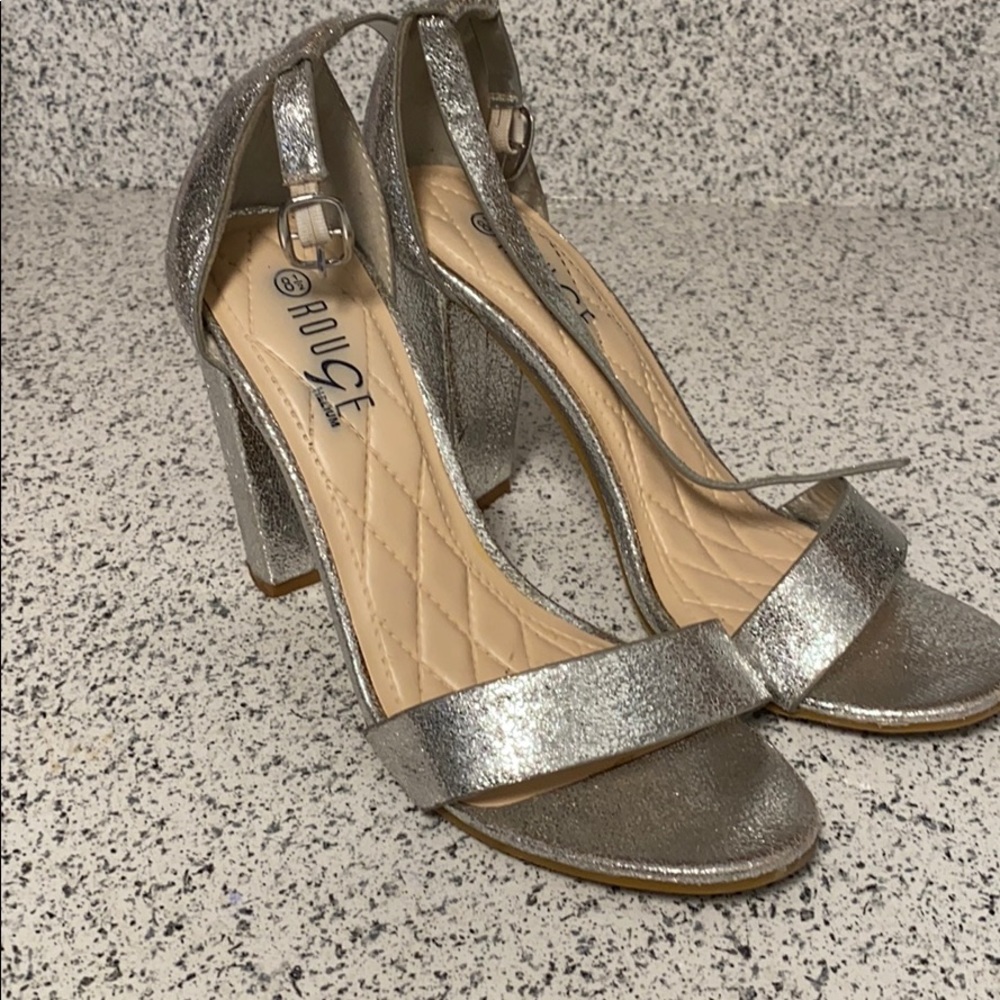 Silver open toe heel